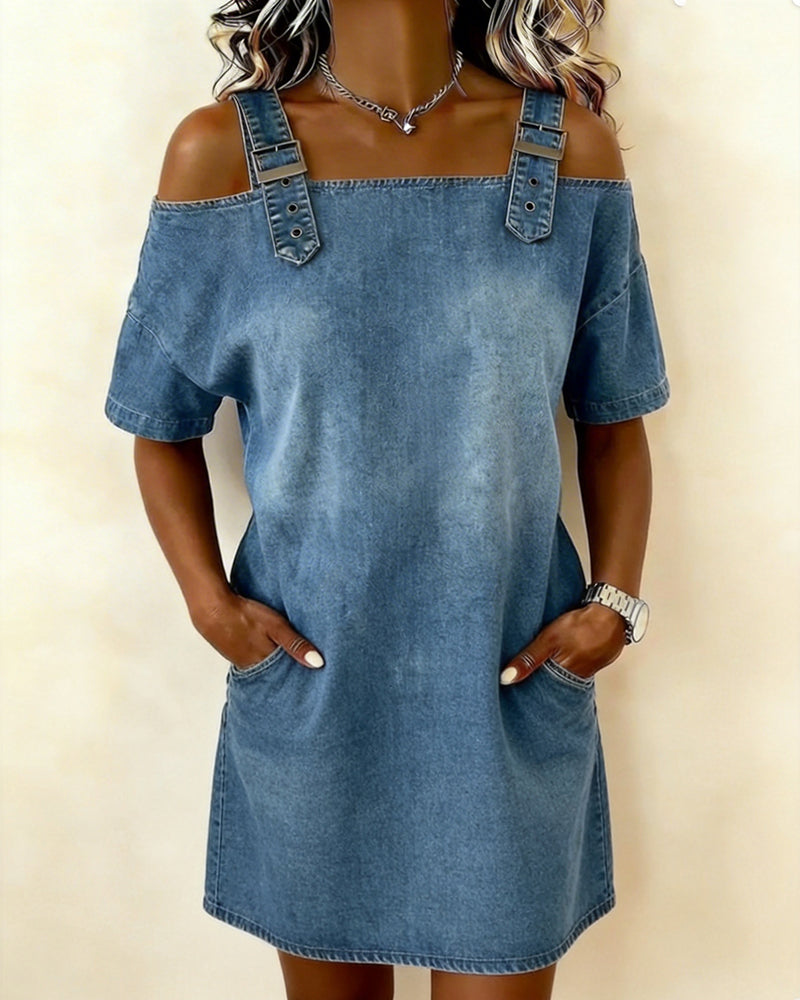 Denalisse™ Off-Shoulder Knot Denim Dress