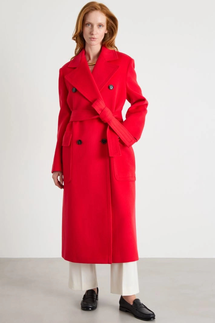 Double-breasted coat with belt