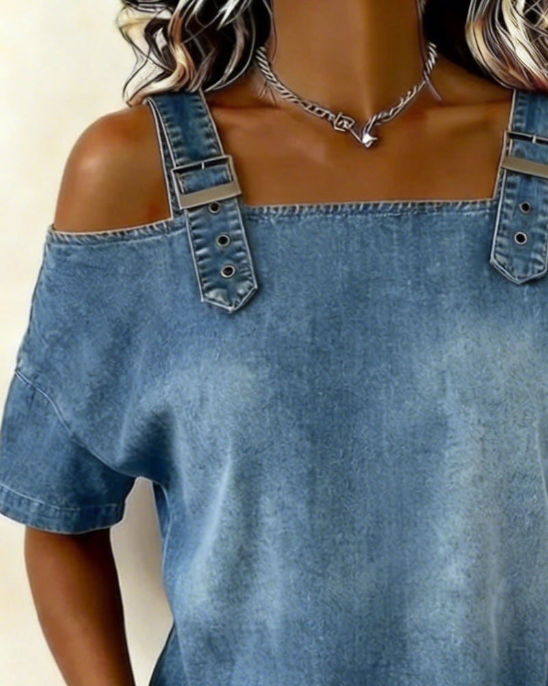 Denalisse™ Off-Shoulder Knot Denim Dress
