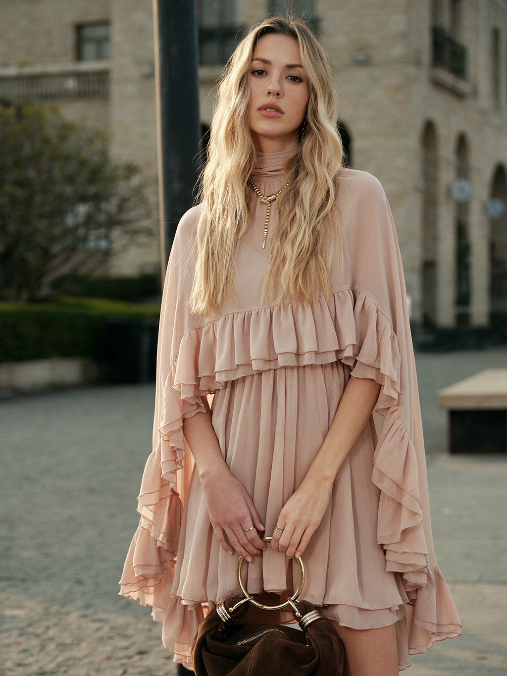 Sheer Chiffon Cape Dress
