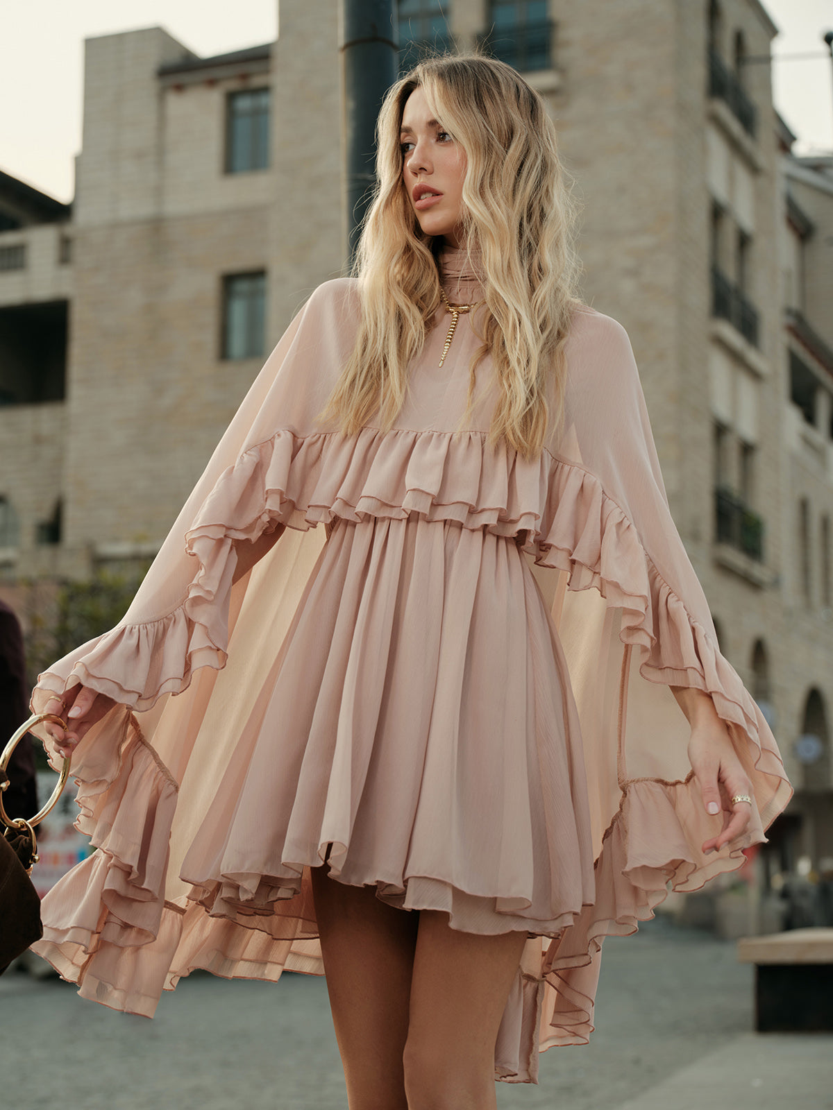 Sheer Chiffon Cape Dress
