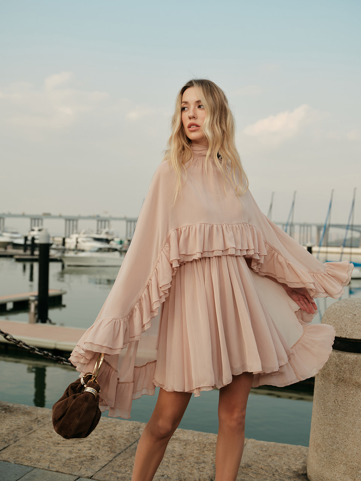 Sheer Chiffon Cape Dress