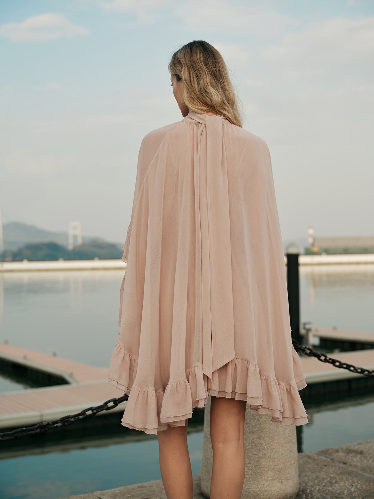Sheer Chiffon Cape Dress
