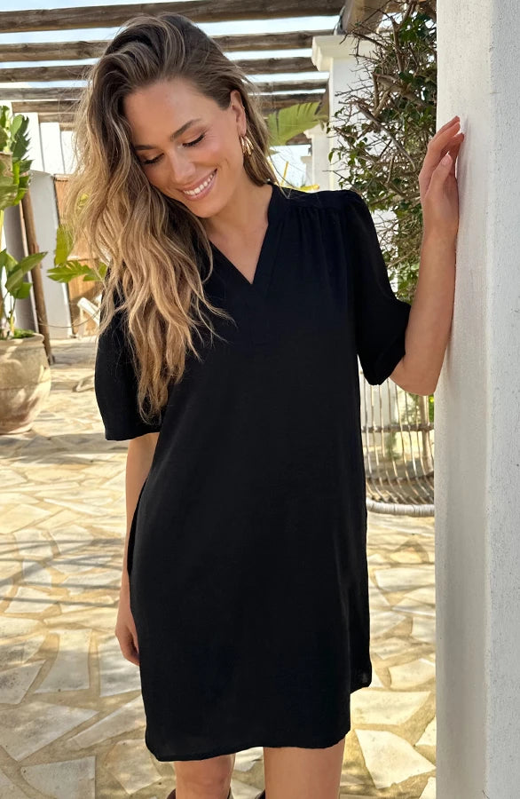 V-Neck Tunic with Pockets Black