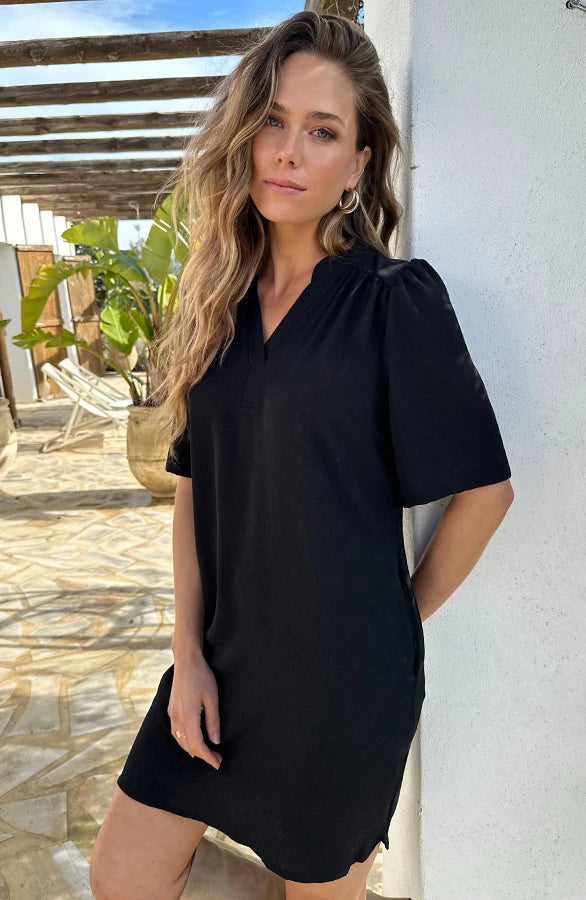 V-Neck Tunic with Pockets Black