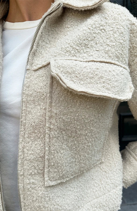 Bouclé Jacket with Zipper Beige