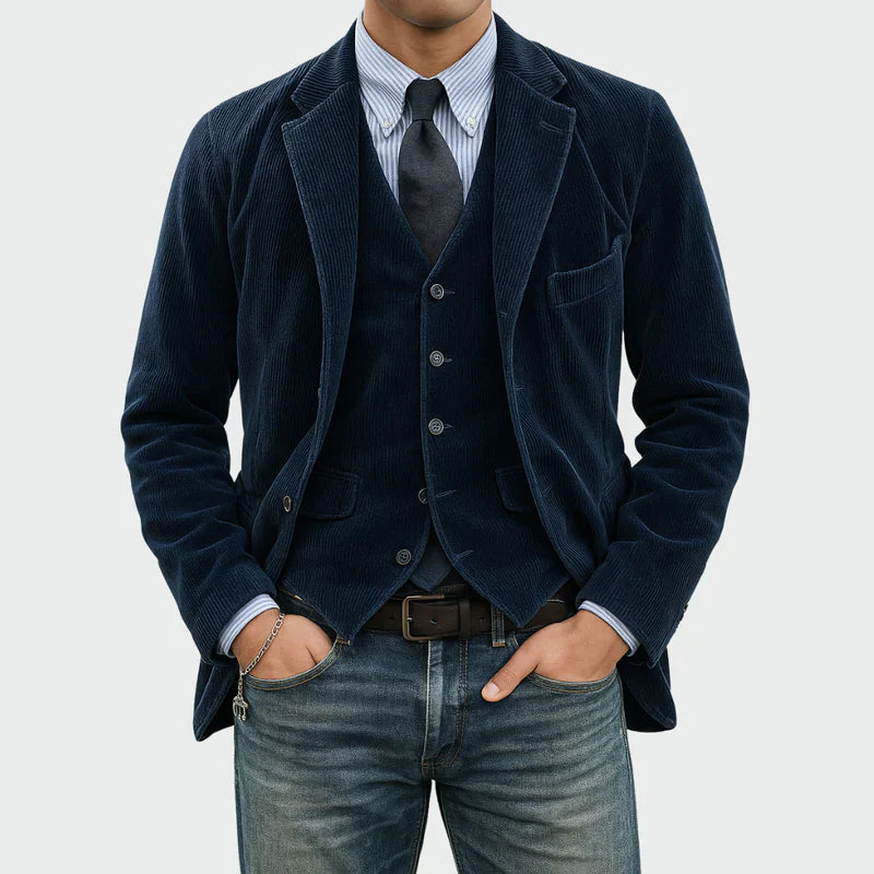 Arthur | Elegant Velvet Pinstripe Blazer + Vest Set