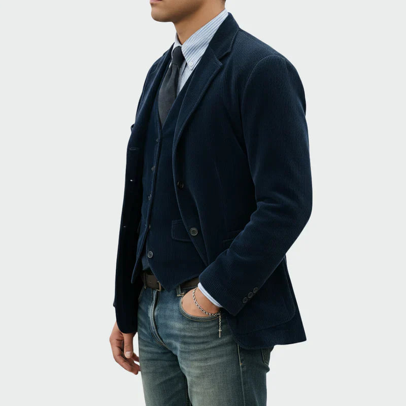 Arthur | Elegant Velvet Pinstripe Blazer + Vest Set