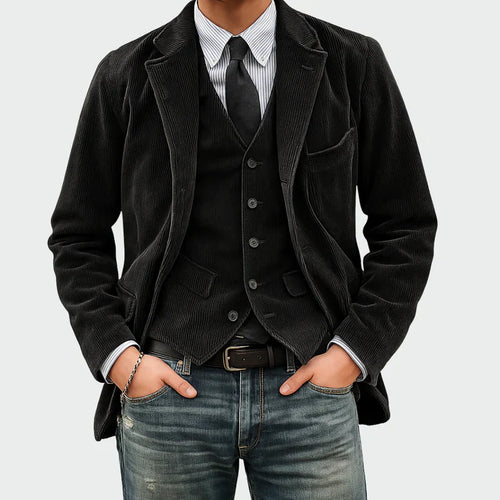 Arthur | Elegant Velvet Pinstripe Blazer + Vest Set