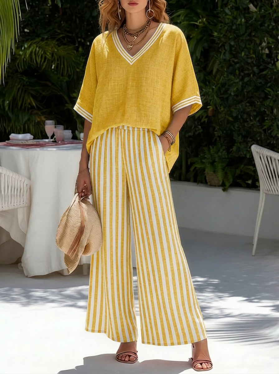 Amélia | Elegant and Casual Striped Linen and Cotton Set