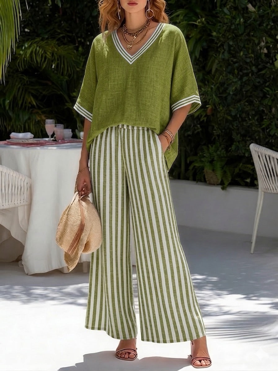 Amélia | Elegant and Casual Striped Linen and Cotton Set