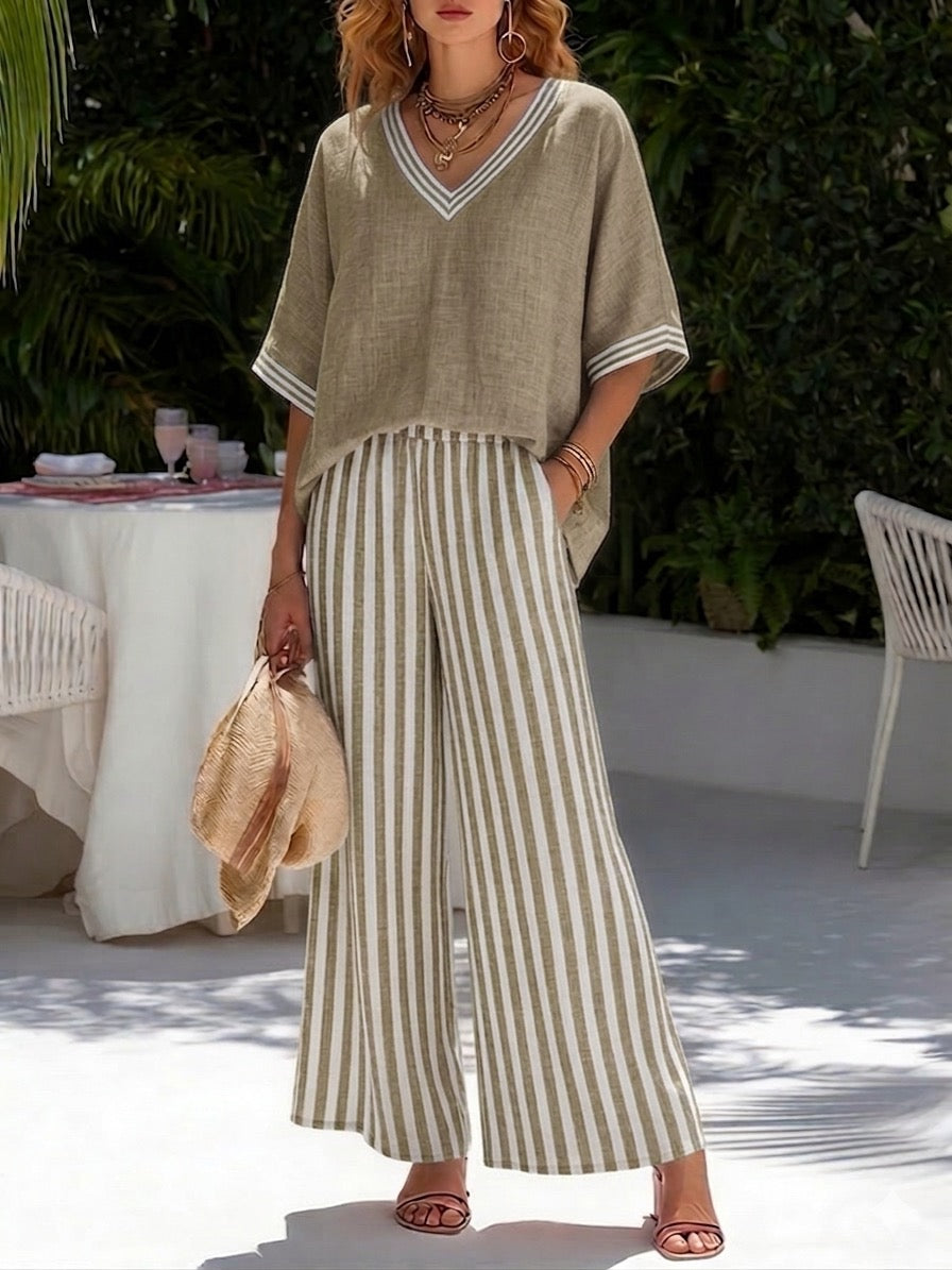 Amélia | Elegant and Casual Striped Linen and Cotton Set