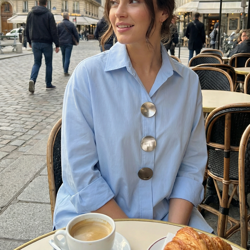 Velora™ | Oversized Statement Button Blouse